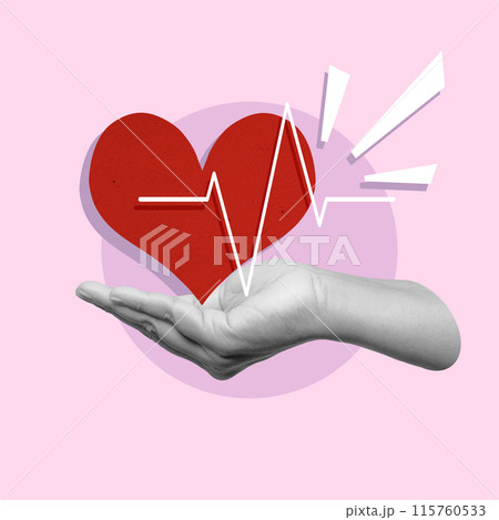 A human hand showing a red heart 115760533