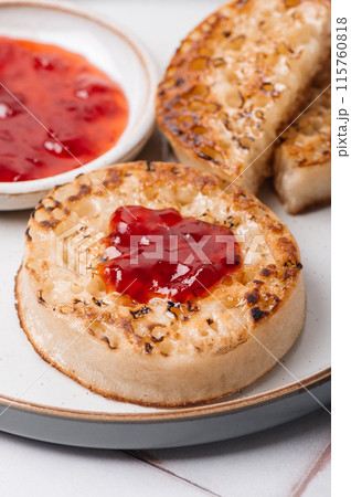 British popular breakfast - toasted crumpets British popular breakfast - toasted crumpets 115760818