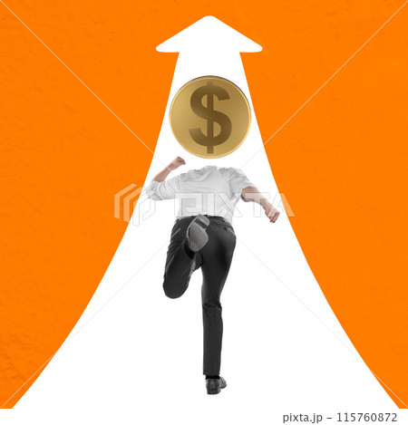 Rear view of a businessman chasing a golden dollar coin 115760872