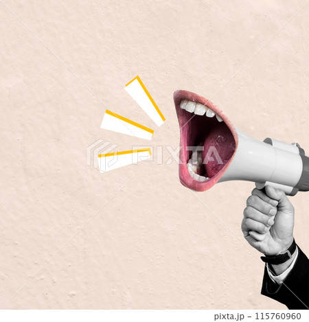 A man is holding a microphone and making a loud noise 115760960