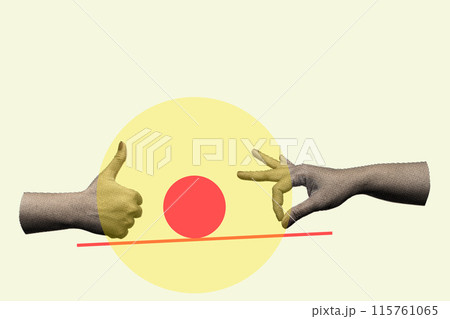 Two hands are touching a red ball on a white background Two hands are touching a red ball on a white background 115761065