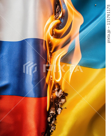 Crossing the Line: Flags in Flames Between Russia and Ukraine 115761178