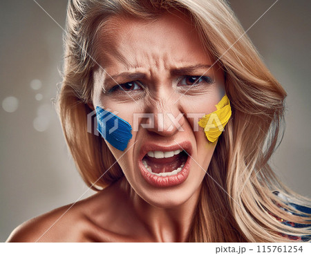 Patriotic Portrait with Ukrainian Flag Face Paint 115761254