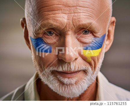 Patriotic Portrait with Ukrainian Flag Face Paint 115761255