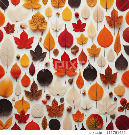 Colorful autumn natural seamless pattern with fall leaves. Fall endless background 115761423