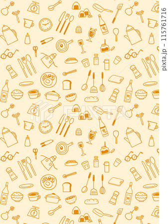 かわいい手書きキッチンツールの背景パターン 115761716
