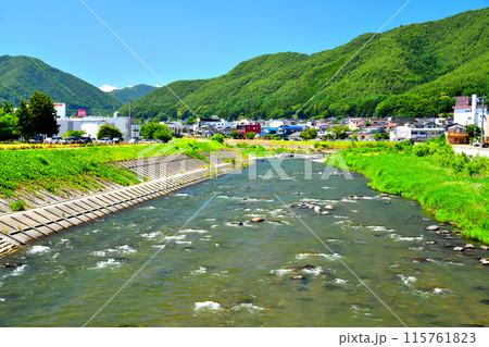 城前橋／天竜川より上流(辰野町役場～辰野駅)方向を望む(長野県辰野町)【2024.6】 115761823