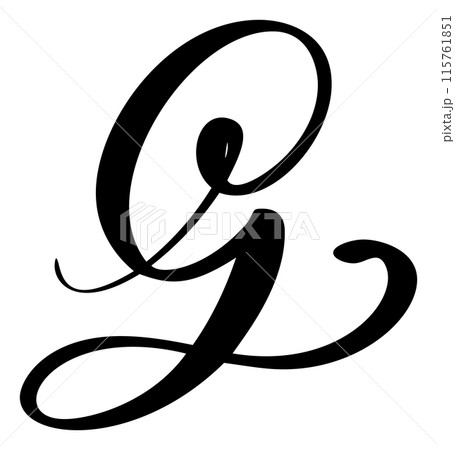 Hand drawn vector calligraphy letter G. Script font logo. Handwritten brush style flourish Hand drawn vector calligraphy letter G. Script font logo. Handwritten brush style flourish 115761851