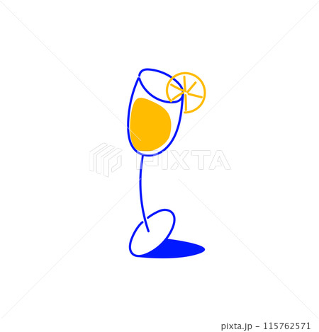 Creative minimal design. Outline glass with cocktail and citrus decoration isolated on white background. 115762571