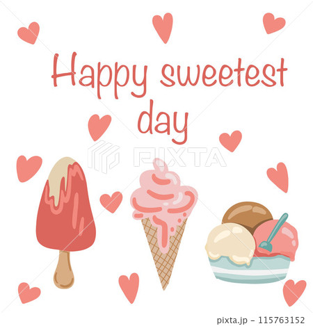 Happy sweetest day USA with ice cream flat design set 115763152