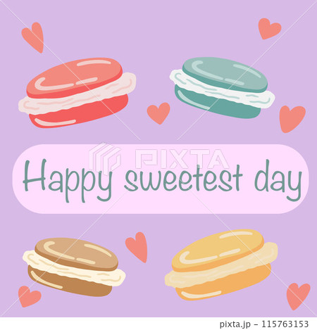 Happy sweetest day USA flat design poster set with macaroons 115763153
