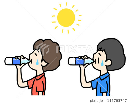 水分を補給する男女のイラスト 水分を補給する男女のイラスト 115763747
