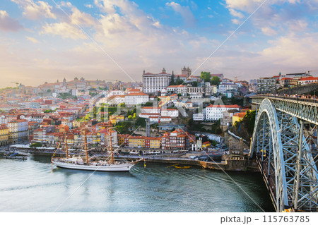 View of Porto city, Portugal, on sunset View of Porto city, Portugal, on sunset 115763785