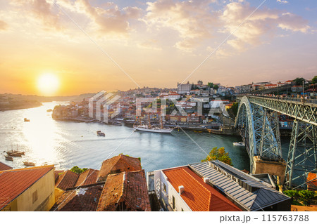 View of Porto city, Portugal, on sunset View of Porto city, Portugal, on sunset 115763788