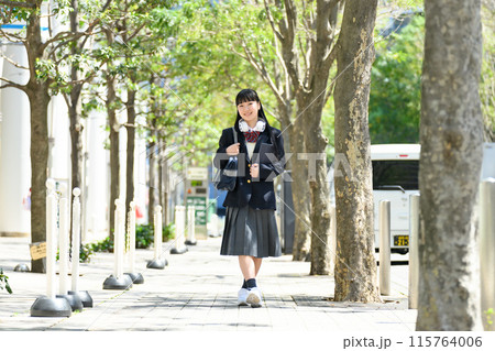 女子高生　通学　ヘッドホン 115764006