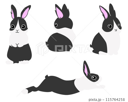 黒ハチワレうさぎ4ポーズセット 黒ハチワレうさぎ4ポーズセット 115764258