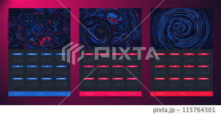 Dark 2025 Calendar with Neon Abstract Design. Modern and Futuristic Annual Planner. 115764301