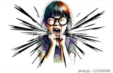漫画風の大声で叫ぶ少女 漫画風の大声で叫ぶ少女 115764500