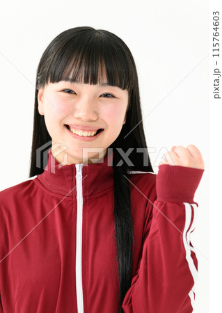 女子高生　ジャージ　ガッツポーズ 115764603
