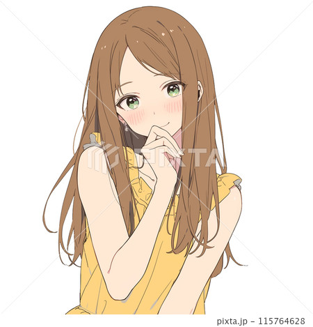 首を傾げるロングヘアの女性のイラスト素材 [115764628] - PIXTA