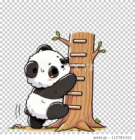 木に登りたいパンダちゃん。よいしょよいしょ。足をあげるけれど。イラスト　Generative A 115765322