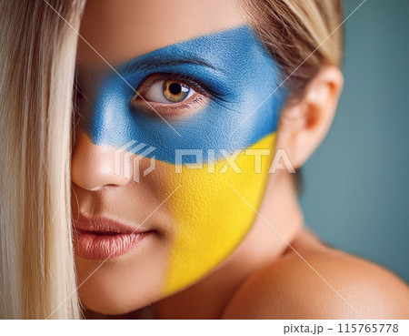 Patriotic Portrait with Ukrainian Flag Face Paint 115765778