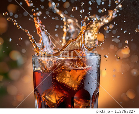 Cola splashing from glass artistic studio shot Cola splashing from glass artistic studio shot 115765827