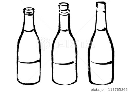 シャンパンのボトルの線画イラストのセット 115765863