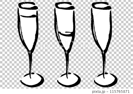 Brush-drawn champagne glass line drawing illustration Brush-drawn champagne glass line drawing illustration 115765871