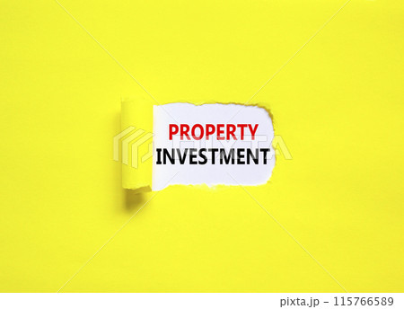 Property investment symbol. Concept words Property investment on beautiful white paper. Beautiful yellow paper background. Business Property investment concept. Copy space. 115766589