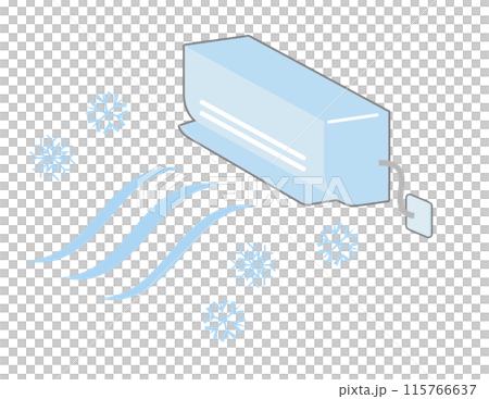 斜めから見た冷気が吹き出す壁掛けエアコンのイラスト 斜めから見た冷気が吹き出す壁掛けエアコンのイラスト 115766637