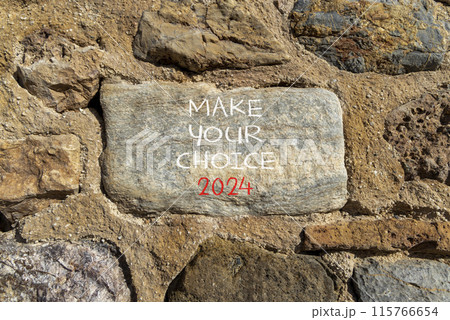 Make your choice 2024 symbol. Concept words Make your choice 2024 on beautiful big grey stone. Beautiful stone wall background. Business Make your choice 2024 concept. Copy space Make your choice 2024 symbol. Concept words Make your choice 2024 on beautiful big grey stone. Beautiful stone wall background. Business Make your choice 2024 concept. Copy space 115766654