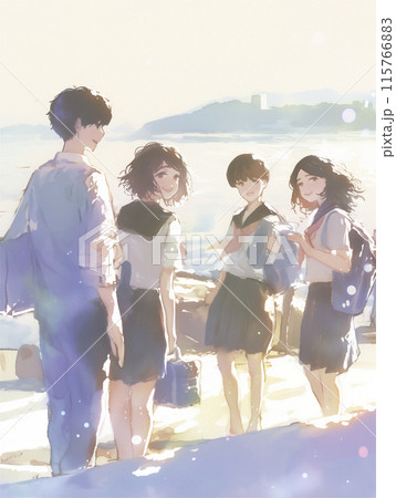 高校生の友達同士の語らい 青春の1ページのイラスト素材 [115766883