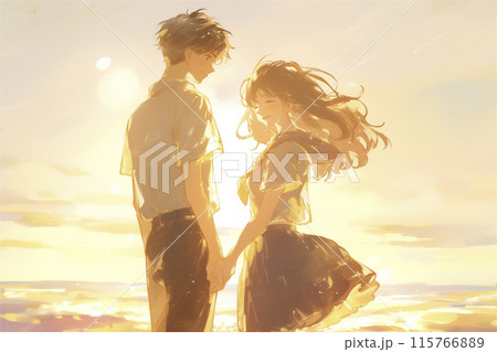 サンセットビーチにて 恋人同士手を繋ぐ サンセットビーチにて 恋人同士手を繋ぐ 115766889