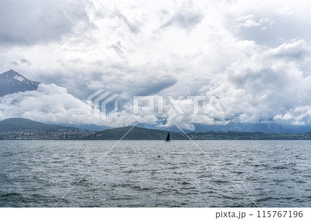 Lake thun during rain Lake thun during rain 115767196
