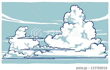 夏空に湧く大小の入道雲　筆描き・2色塗り 115768018