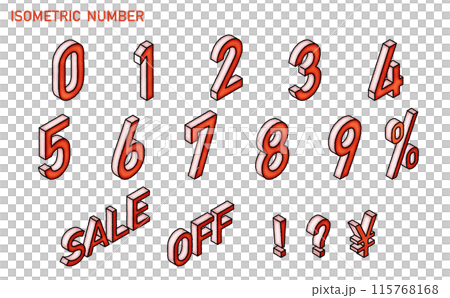 手書き風　ベクターのアイソメトリックの数字素材　赤 115768168