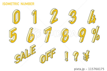 ベクターのアイソメトリックの数字素材　黄色 115768175
