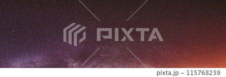 Real Colorful Night Sky Stars With Milky Way Galaxy. Natural Starry Sky Background. Panorama Panoramic View 115768239