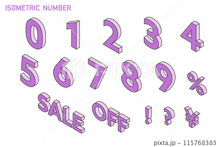 ベクターのアイソメトリックの数字素材　紫 115768383
