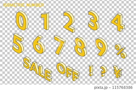 Vector isometric numbers yellow 115768386