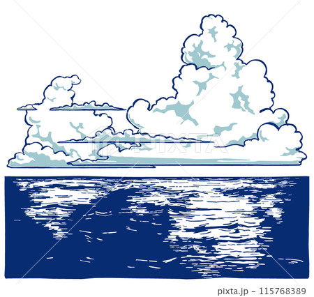 海原に浮かぶ大小の入道雲 筆描き・2色塗り 海原に浮かぶ大小の入道雲 筆描き・2色塗り 115768389