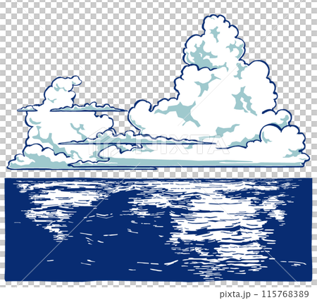 海原に浮かぶ大小の入道雲 筆描き・2色塗り 海原に浮かぶ大小の入道雲 筆描き・2色塗り 115768389