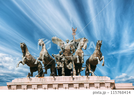 Rome, Italy. Great Bronze Quadriga On Summit Of Palace Of Justice Rome, Italy. Great Bronze Quadriga On Summit Of Palace Of Justice 115768414