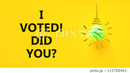 I voted. Did you symbol. Concept words I voted. Did you on beautiful yellow paper. Beautiful yellow background. Green light bulb icon. Business I voted. Did you concept. Copy space. I voted. Did you symbol. Concept words I voted. Did you on beautiful yellow paper. Beautiful yellow background. Green light bulb icon. Business I voted. Did you concept. Copy space. 115768463