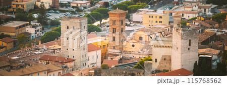 Terracina, Italy. Cityscape With Tower Of Cathedral Of San Cesareo Terracina, Italy. Cityscape With Tower Of Cathedral Of San Cesareo 115768562