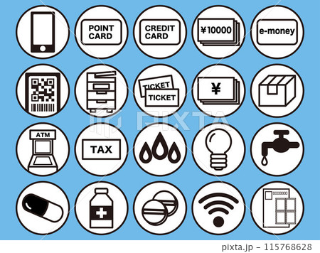 コンビニなどのショップのサービス項目アイコンセット 115768628
