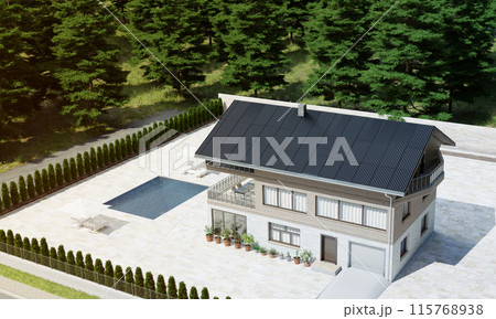 Wood-Sided Modern House with Pool and Forest 115768938