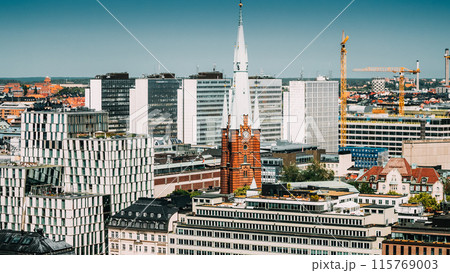 Stockholm, Sweden. Elevated View Of St. Clara Or Saint Klara Church In Summer Sunny Modern Cityscape Skyline 115769003
