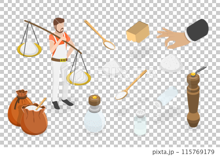 3D Isometric Flat Illustration of Salt Powder Collection, Salty Sea Crystals 3D Isometric Flat Illustration of Salt Powder Collection, Salty Sea Crystals 115769179